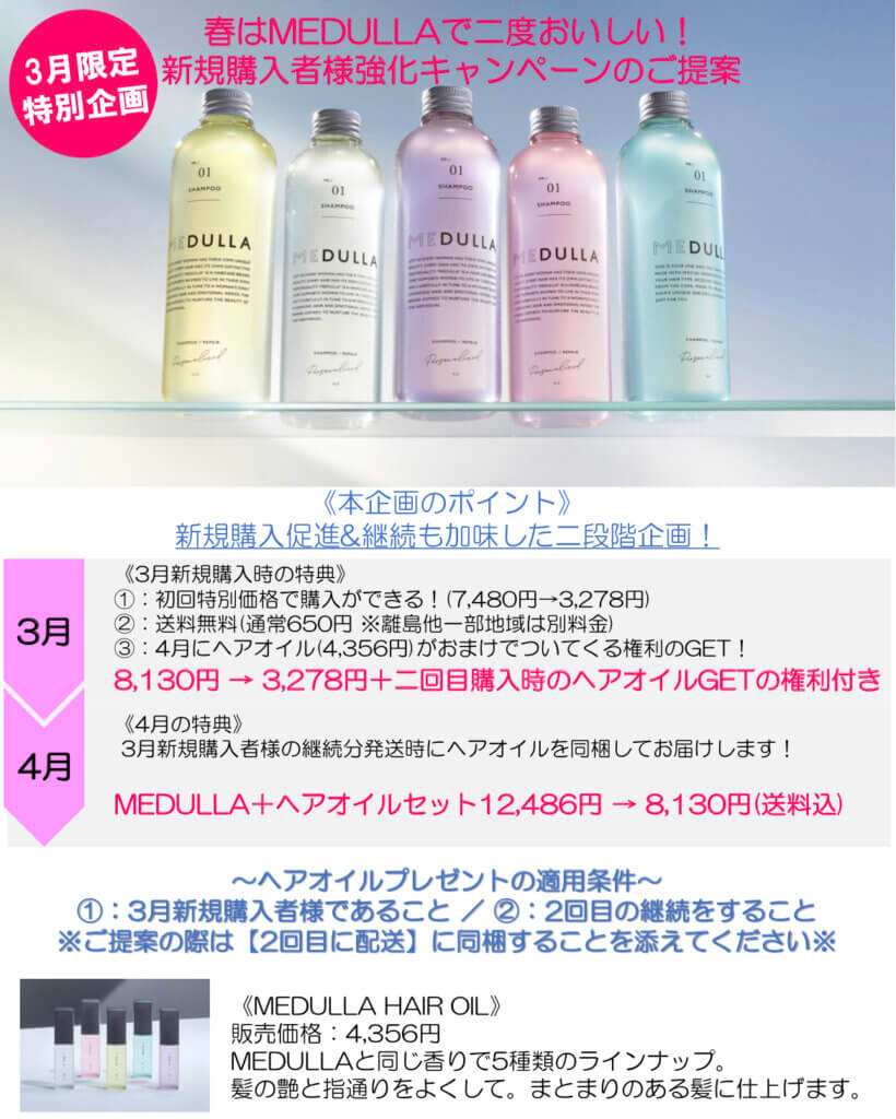 3月限定キャンペーン!MEDULLA (メデュラ)シャンプーが2ヶ月連続でキャンペーン価格で購入できる!?
