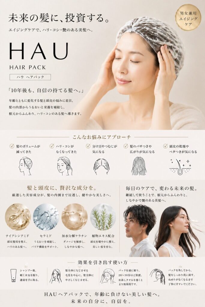 HAUヘアパックについて書いたポップ画像
