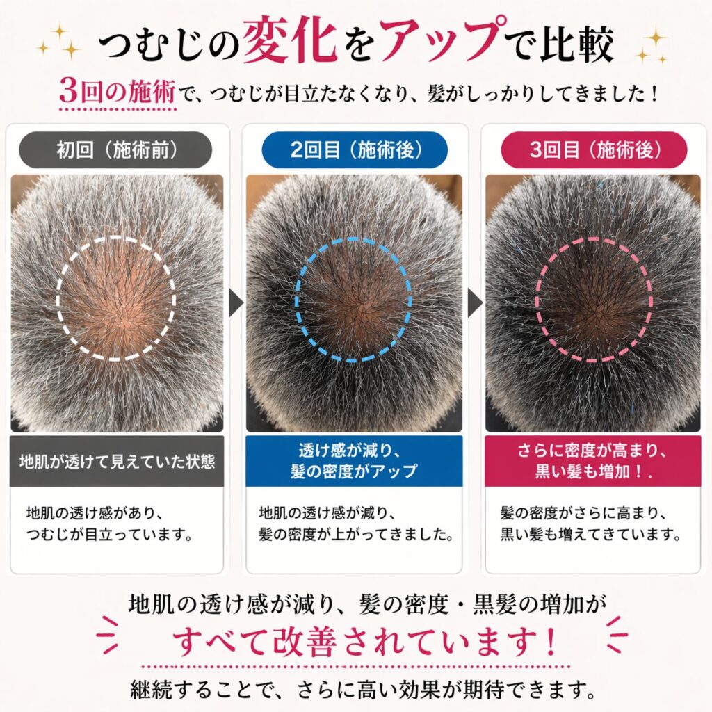     エクソソーム施術前後のつむじの変化比較