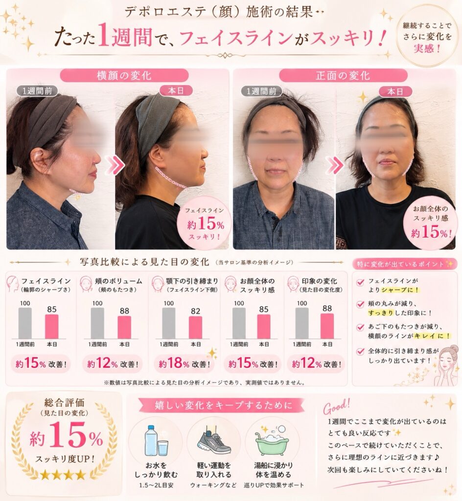 １週間のフェイスラインの変化の比較